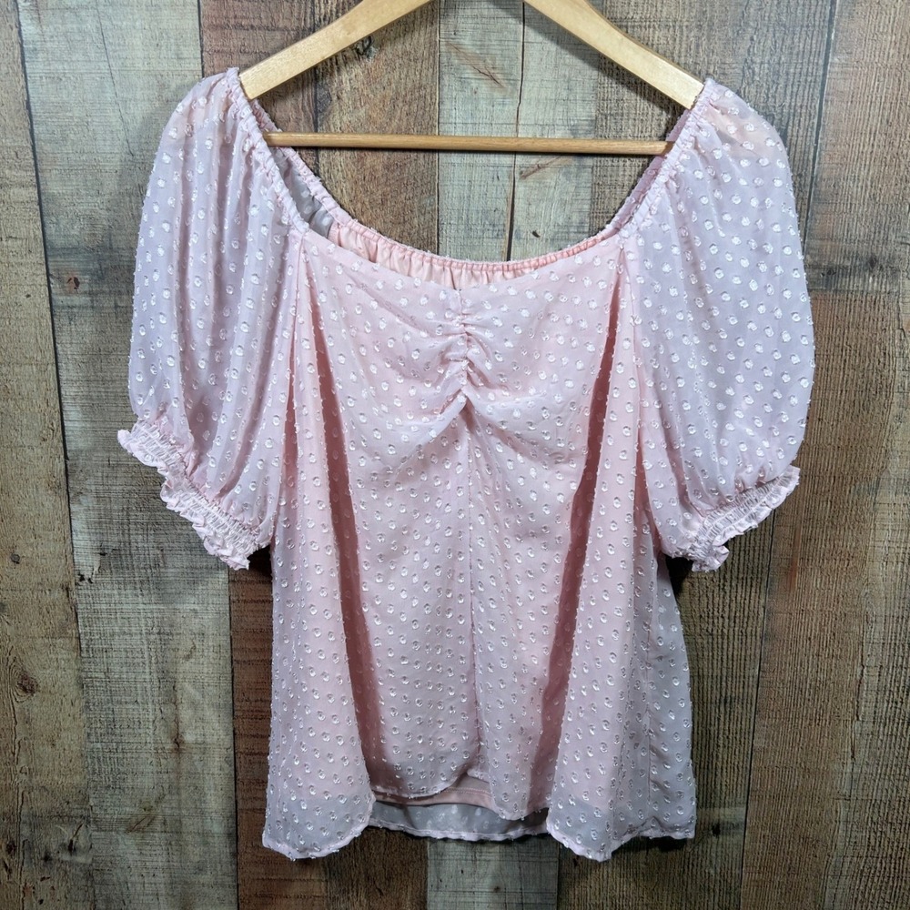 Banana Republic Pink Swiss Dot Blouse Medium Square Neck Puff Sleeve Lined